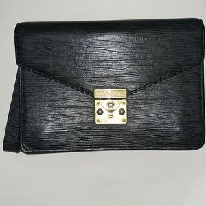 Versace Black Leather Wristlet Clutch Vintage with lock & key